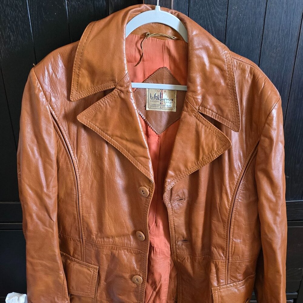 Vintage Men's Wilson USA House of Suede Tan/Orange Jacket, Size 42